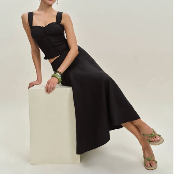 Reformation Black Linen Two Piece Midi Skirt & Top - Size 2 - Picture 2 of 3